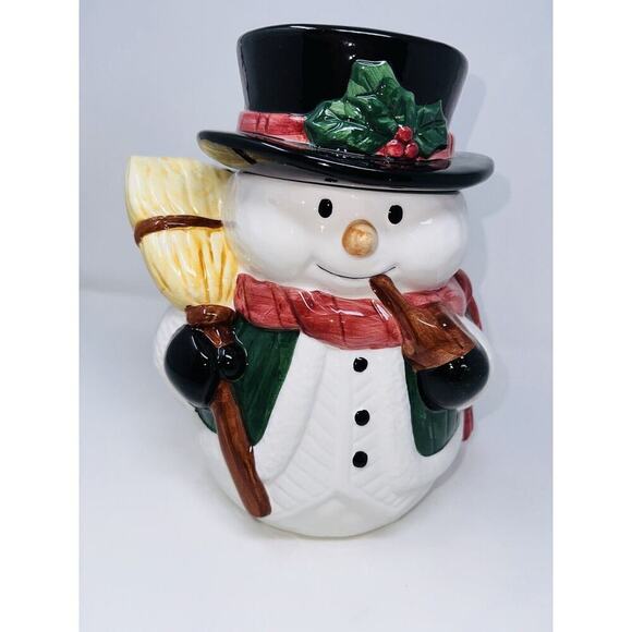 nib Vintage Snowman Cookie Jar 11" Hand Painted Ceramic Christmas Holiday - Picture 2 of 11